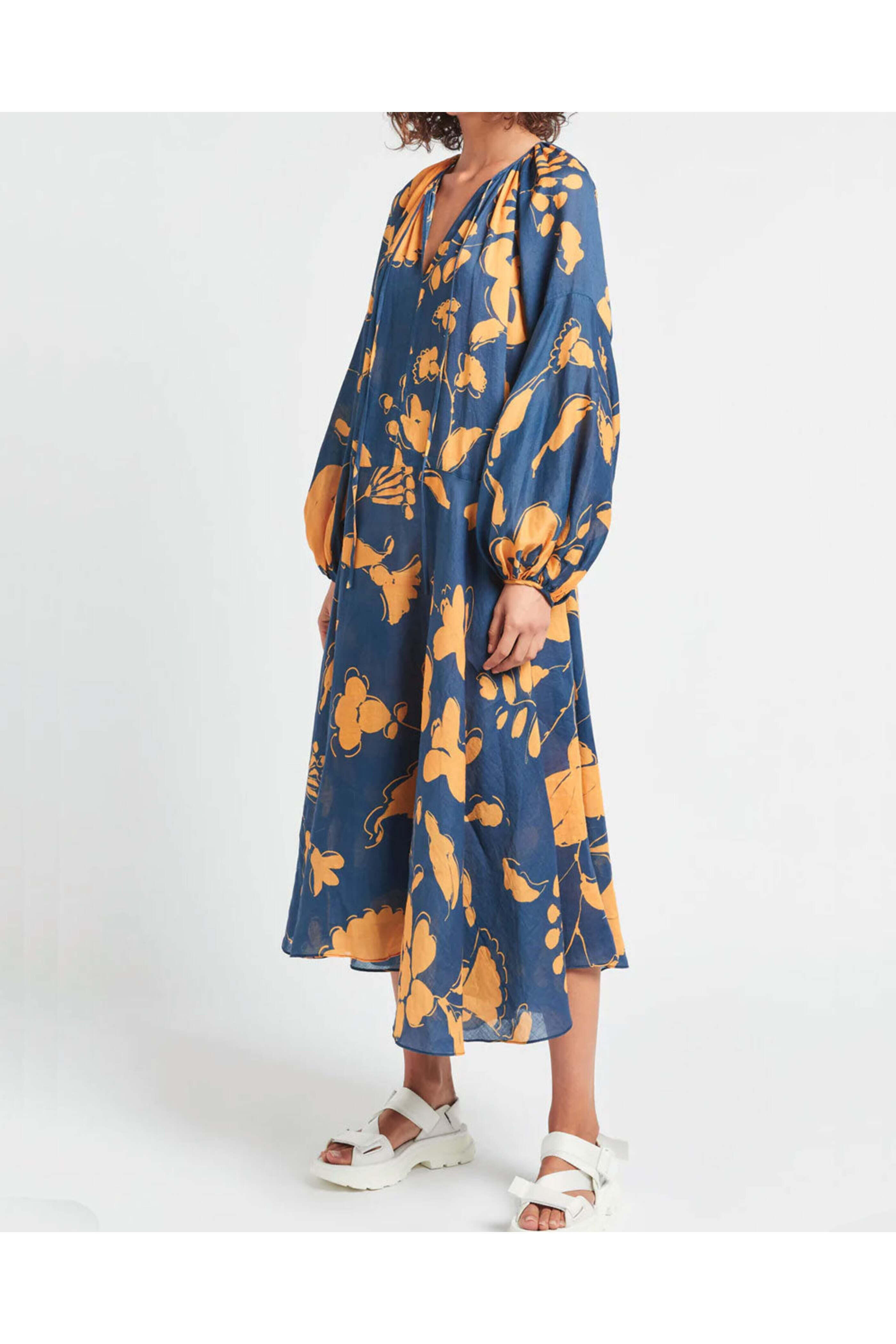 orange and navy maxi dress Vintage 1960s/70s Navy Blue and Orange Floral Maxi Dress, Size Small, Lace Trimmed Platter Collar