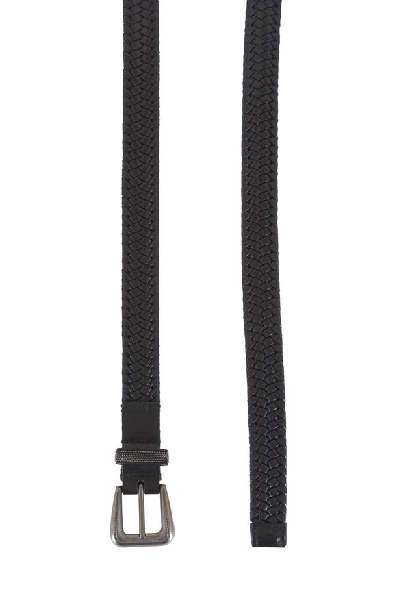 Brunello Cucinelli Black Stretch Braided Leather Belt - view 6