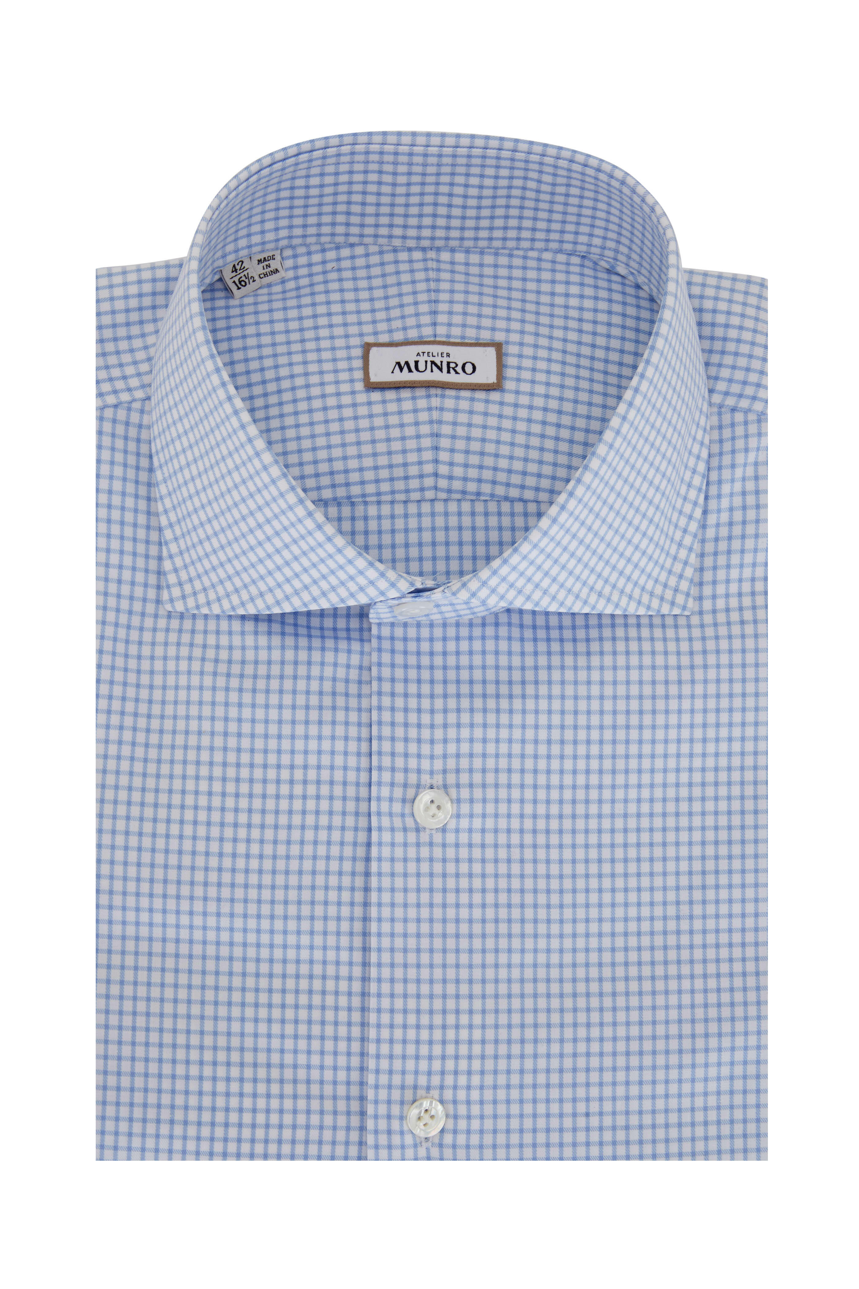 Atelier Munro - Light Blue Mini Check Cotton Dress Shirt