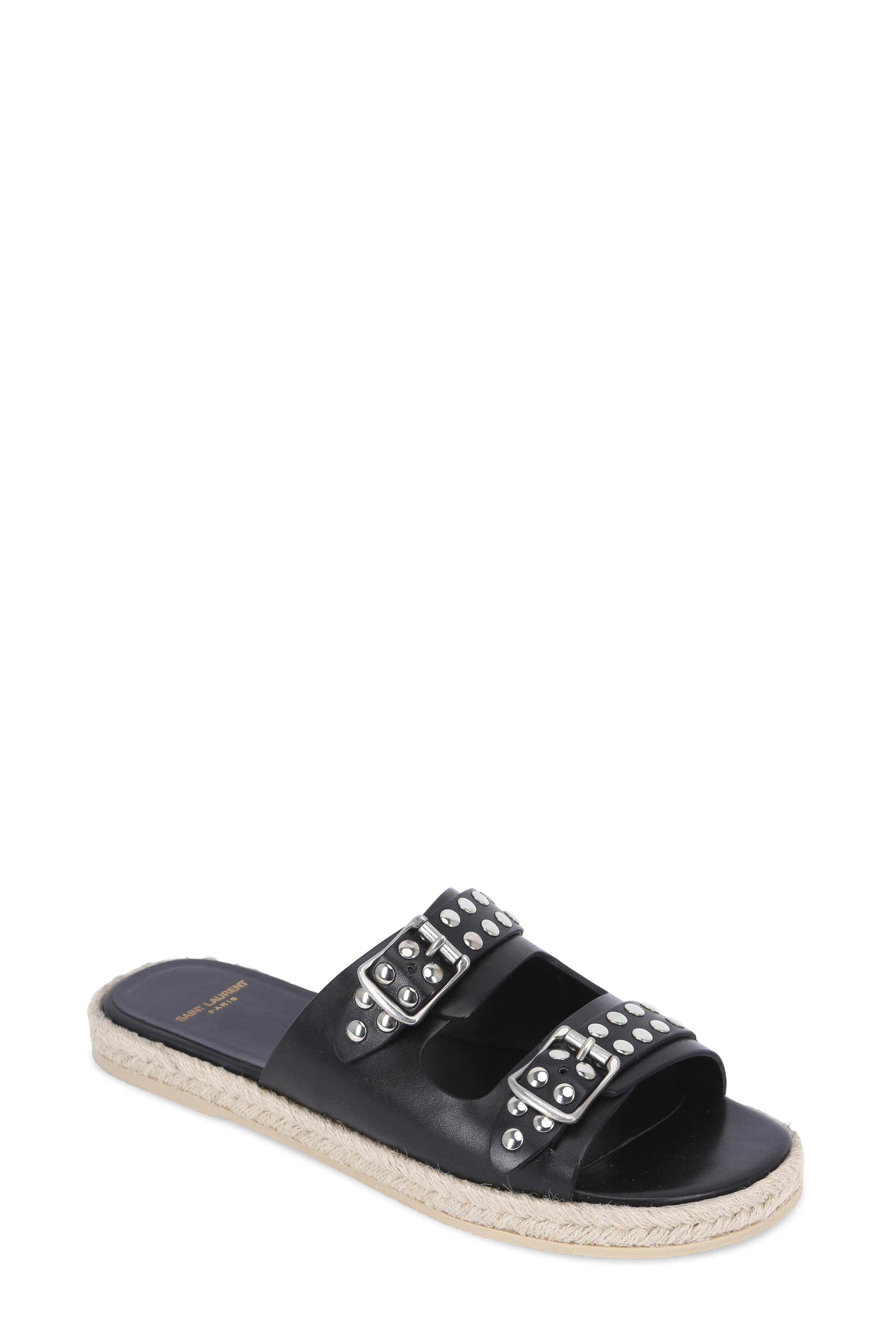 【Saint Laurent】Tribute Flat Slide Black Saint Laurent - Tribute Black Leather Flat Slide