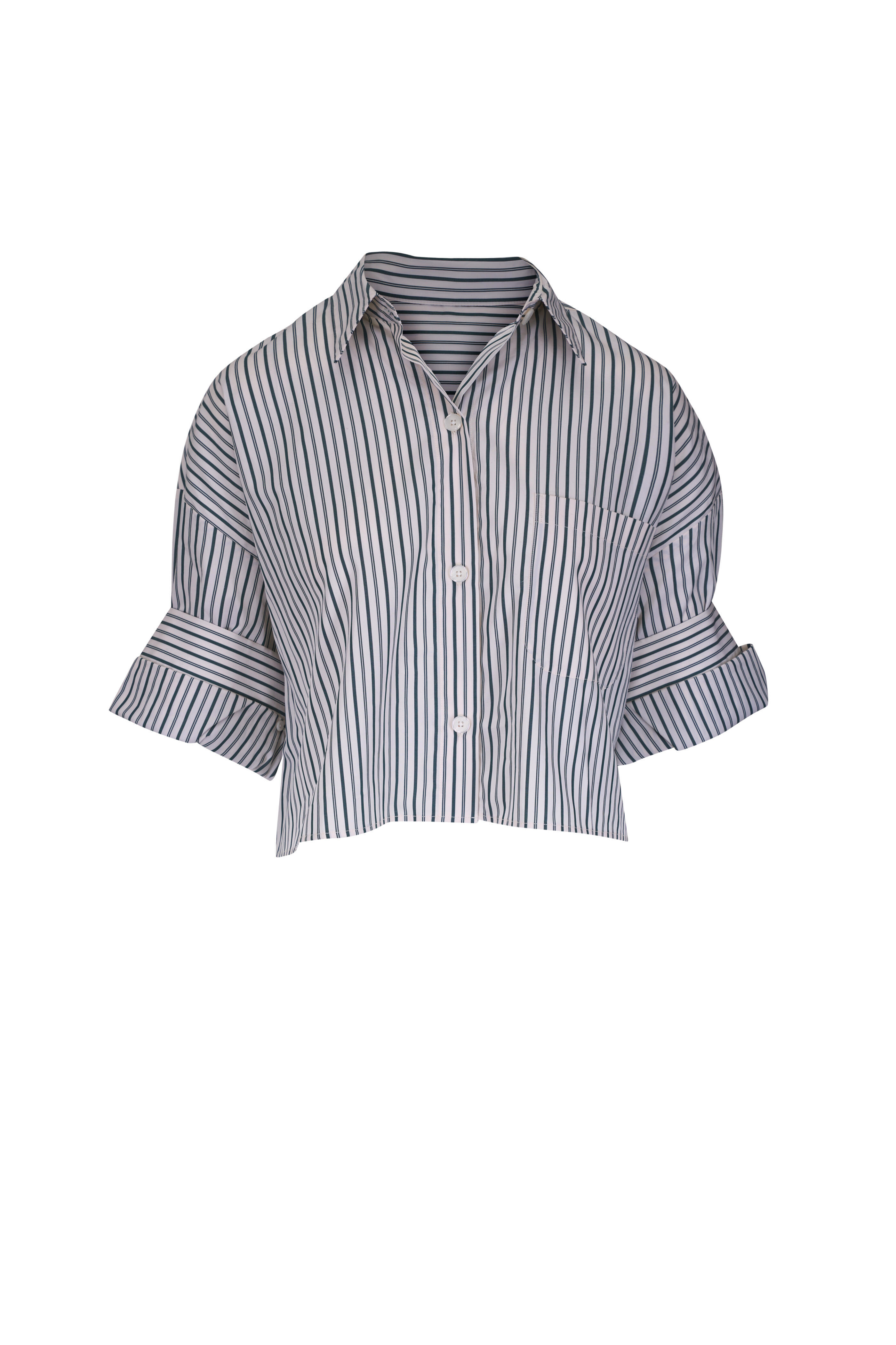 TWP - Next Ex Ivory & Cilantro Stripe Button Up Blouse