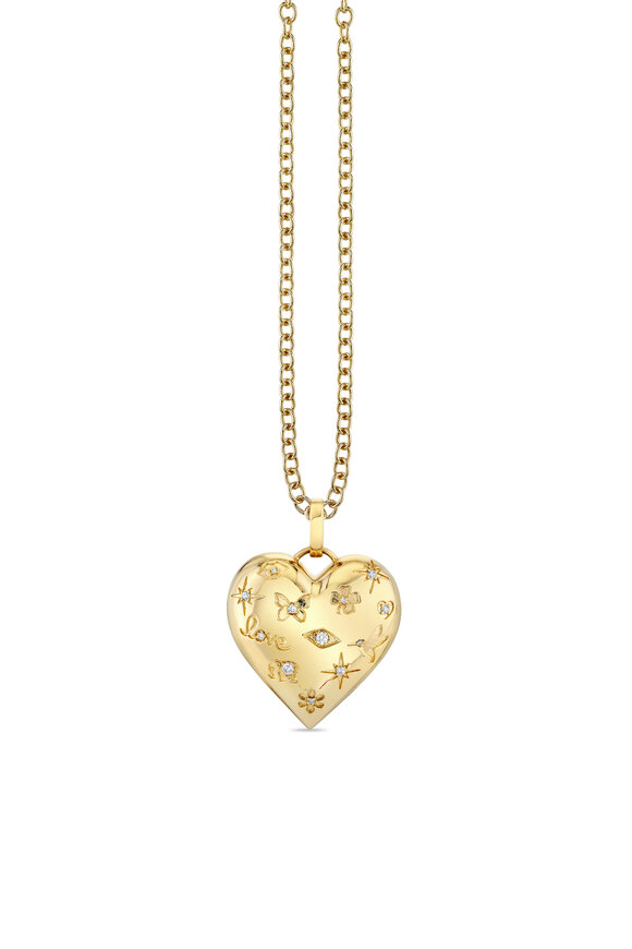 Sydney Evan Gold & Diamond Puffy Icon Heart Charm Necklace - view 1