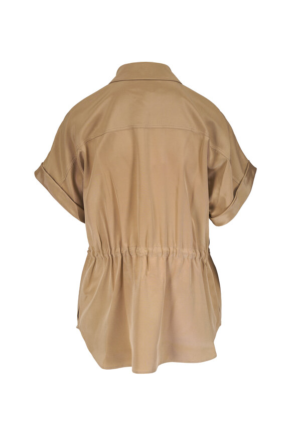 Lafayette 148 New York Khaki Stretch Silk Georgette Zip Front Blouse - view 5