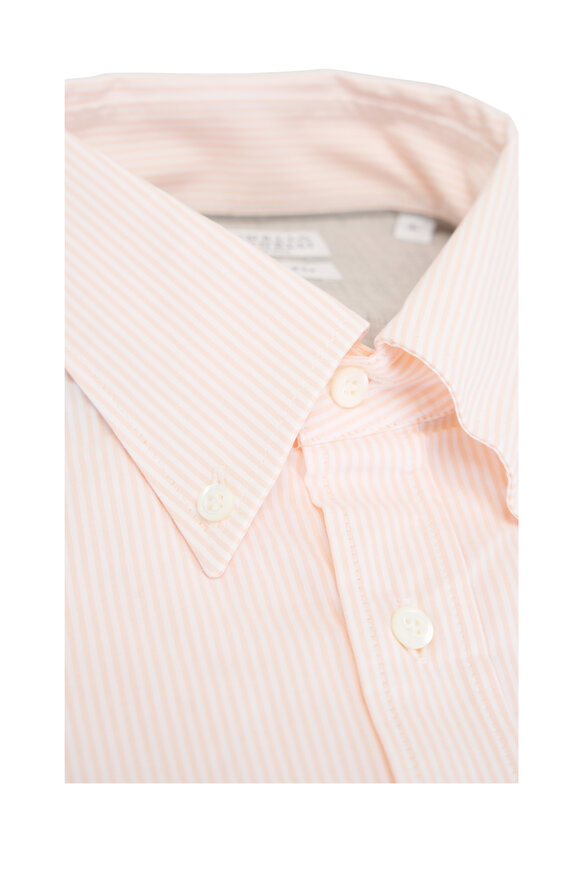 Brunello Cucinelli - White & Melon Stripe Cotton Sport Shirt