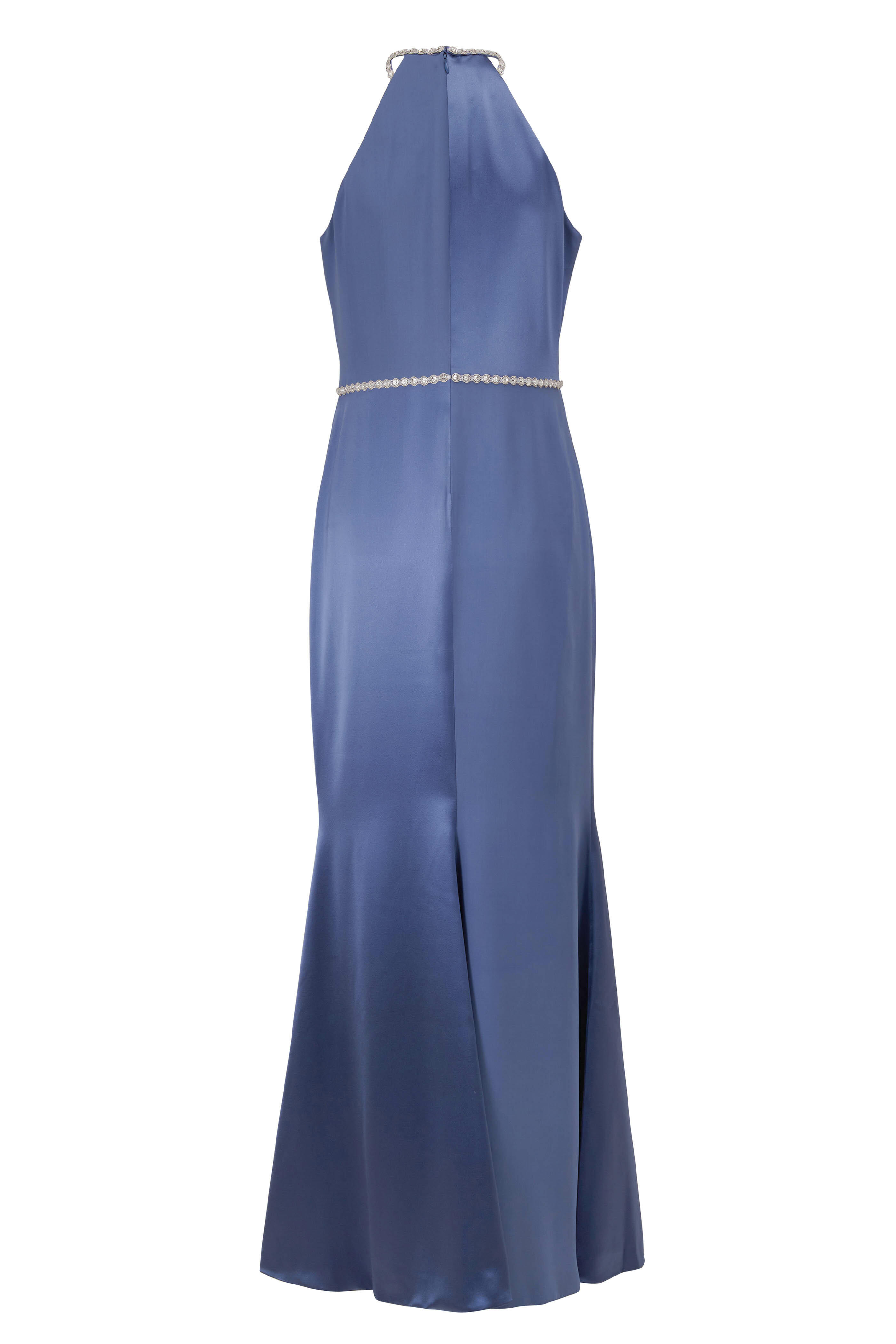Donald Deal - Cadet Blue Checkerboard Halter Gown