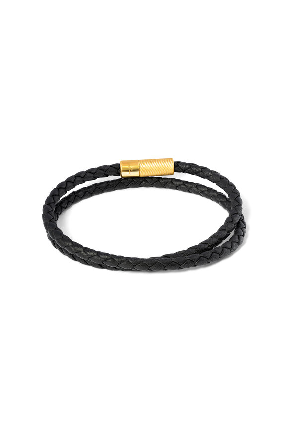 Tateossian - Pop Rigato Double Wrap Black Leather Bracelet