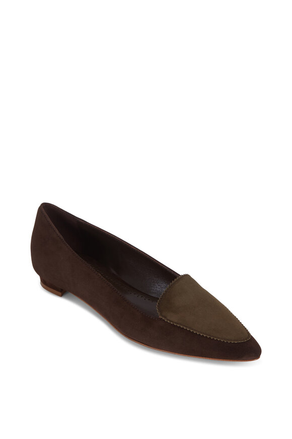 Manolo Blahnik - Agos Brown & Olive Green Suede Flat Loafer