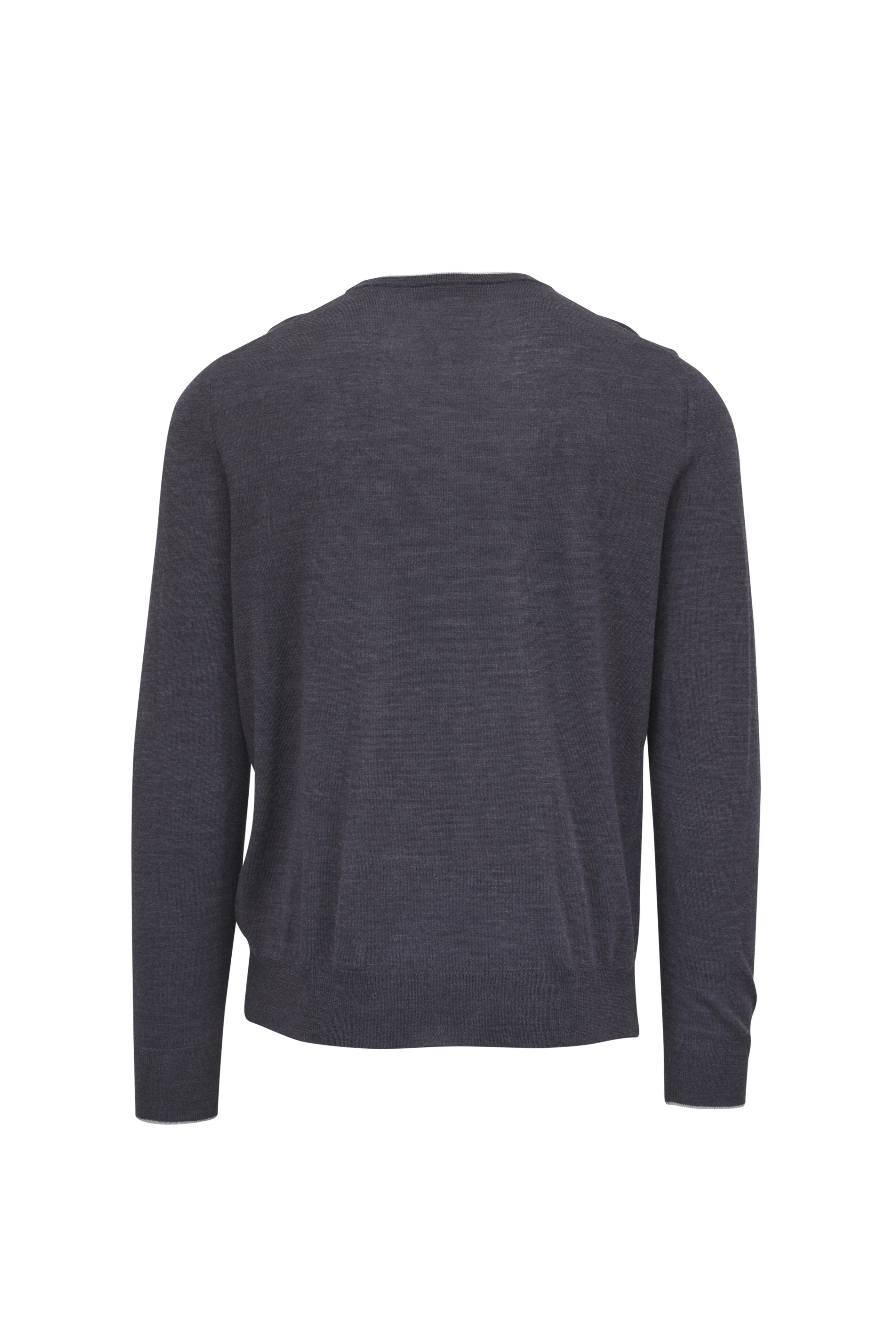 Canali - Gray Tipped Wool Jersey Crewneck Sweater