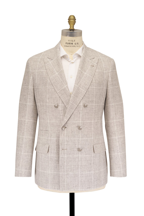 Brunello Cucinelli Eggshell Windowpane Plaid Double Breasted Suit - view 2