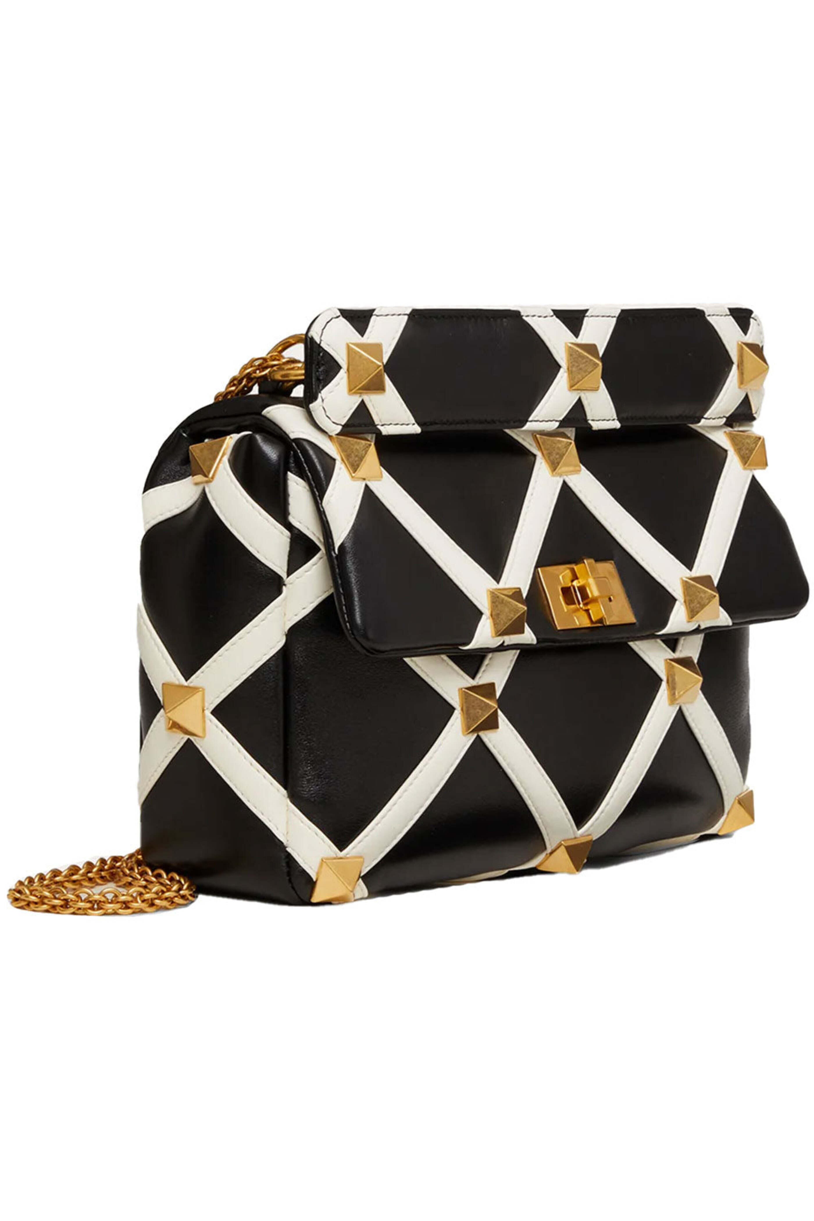 Valentino Garavani - Large Roman Stud Shoulder Bag in Nero and Ivory