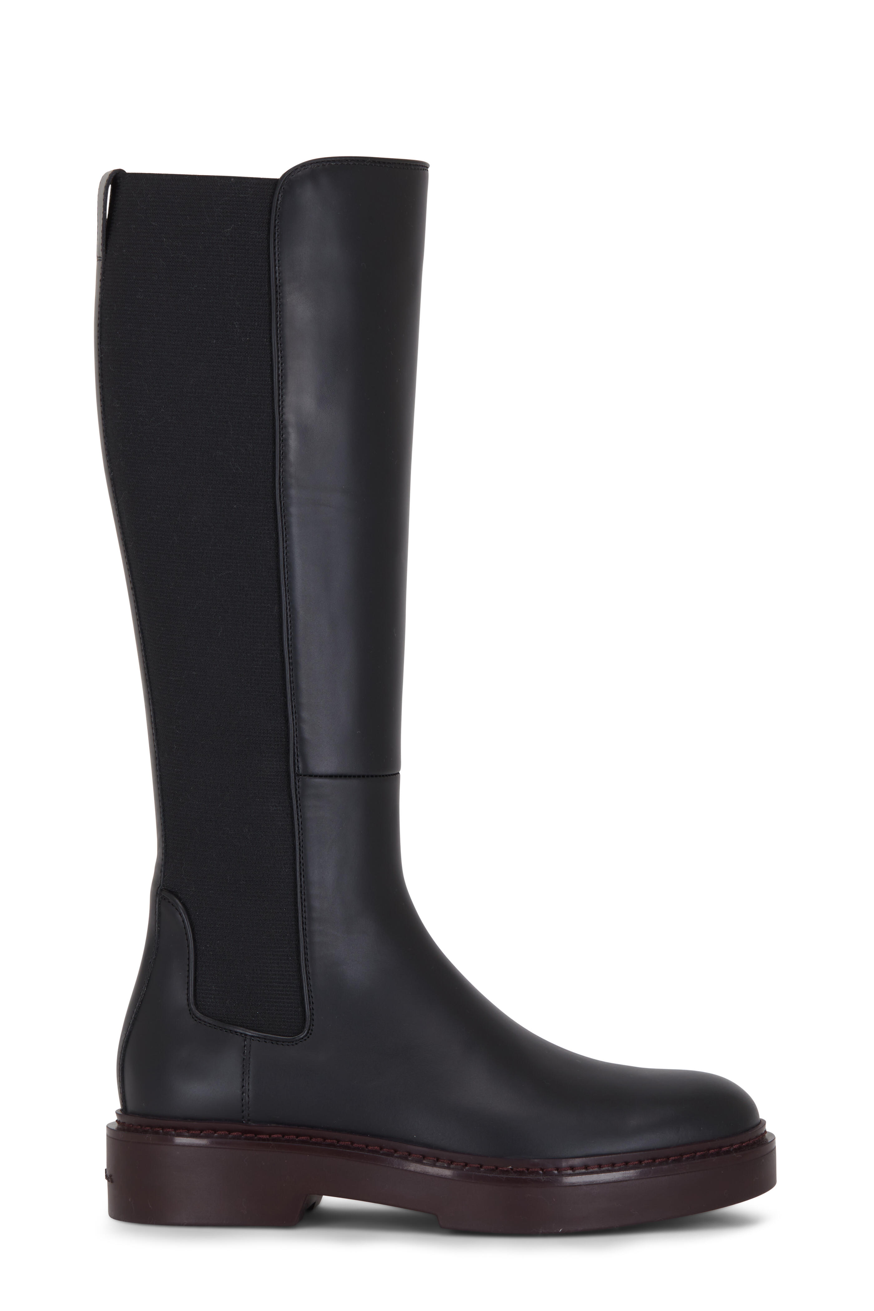 Santoni - Black Leather Calf Stretch Back Tall Boot