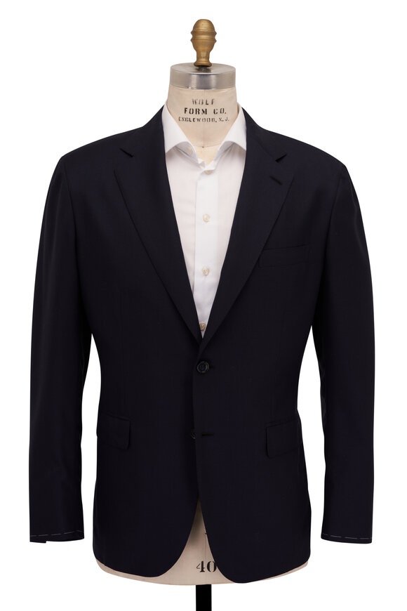 Brioni - New Plume Solid Navy Wool & Silk Sportcoat