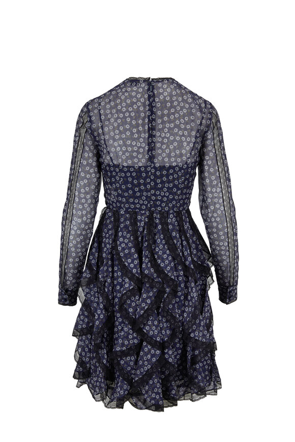 Fendi - Navy Silk Lace Inset Long Sleeve Dress