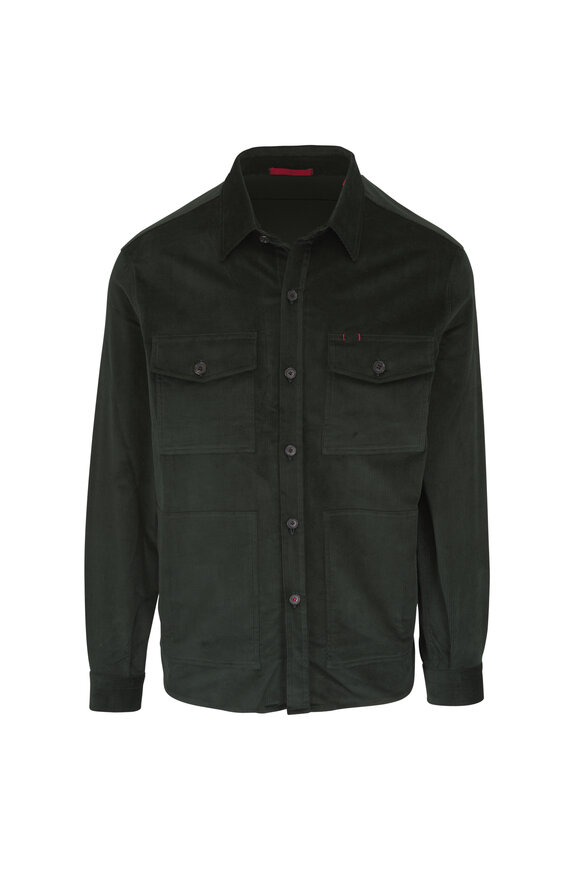 Isaia Hunter Green Corduroy Overshirt - view 1