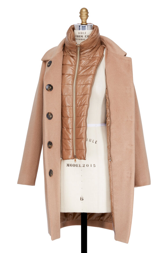 Herno - Camel Angora Overcoat With Removable Windguard