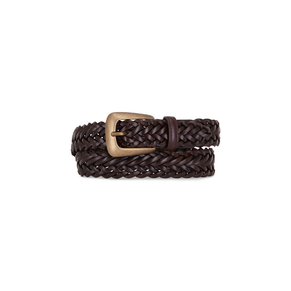 KHAITE レザーベルト ブラウン Khaite - James Dark Brown Woven Leather Belt | Mitchell Stores
