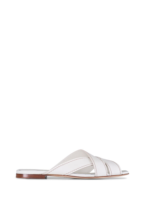 Tod's White Square Strappy Leather Flat Slide - view 3
