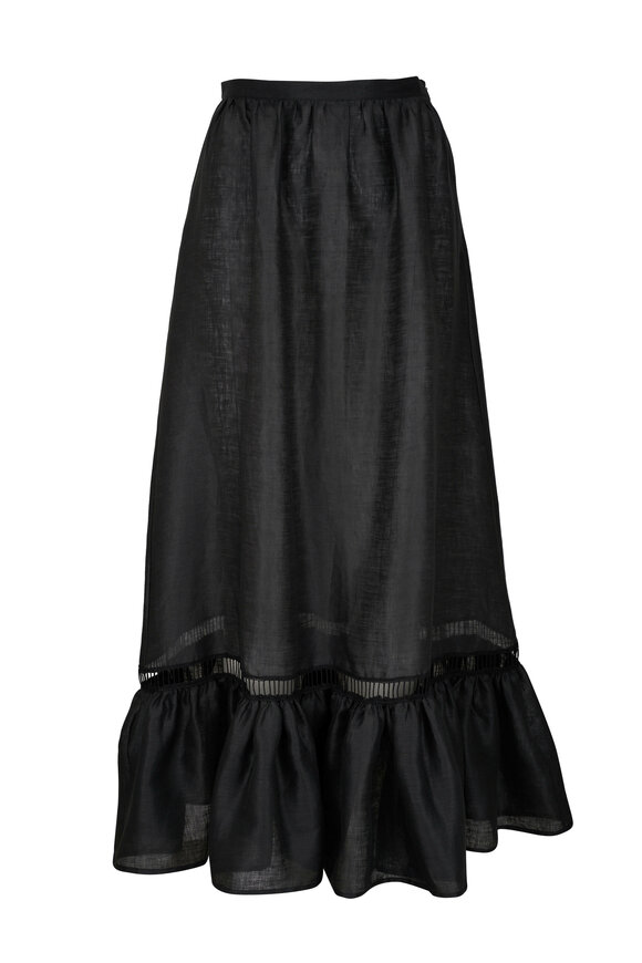 Kiton Black Linen Maxi Skirt 