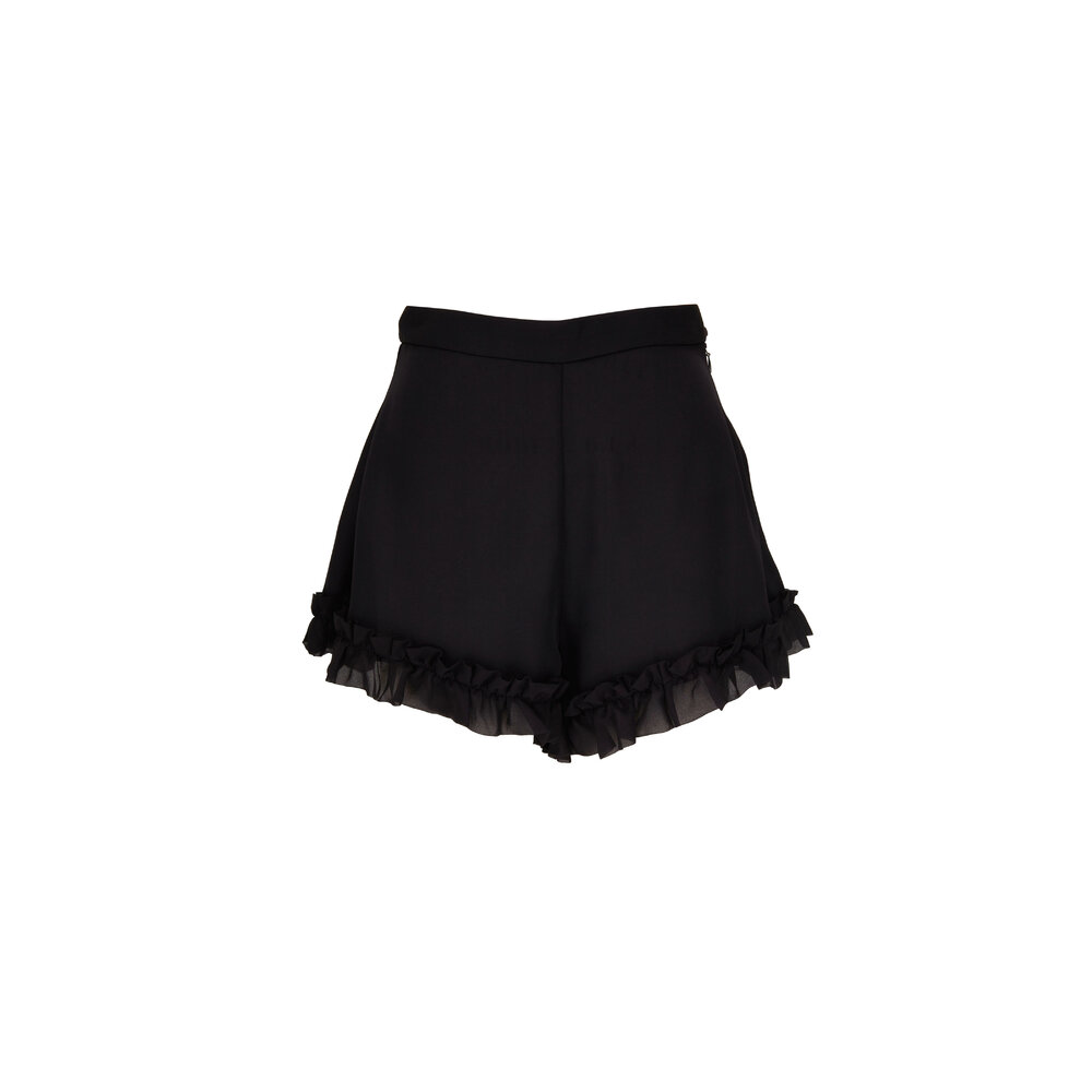Khaite オカスティナシッフホホハック H6014894 200 Khaite - Rory Black Silk Ruffle Hem Short | Mitchell Stores