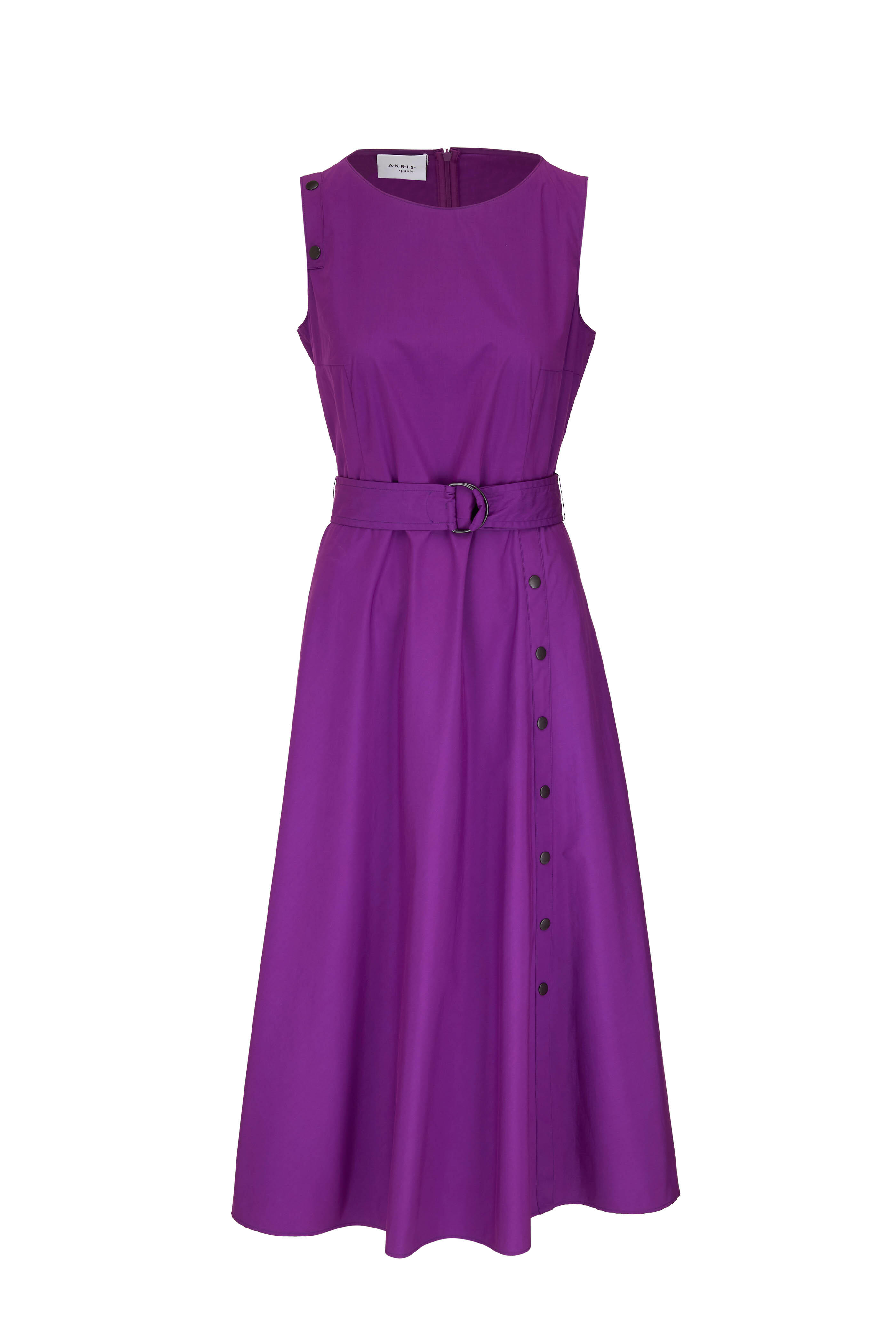 Akris Punto - Purple Fit & Flare Belted Midi Dress