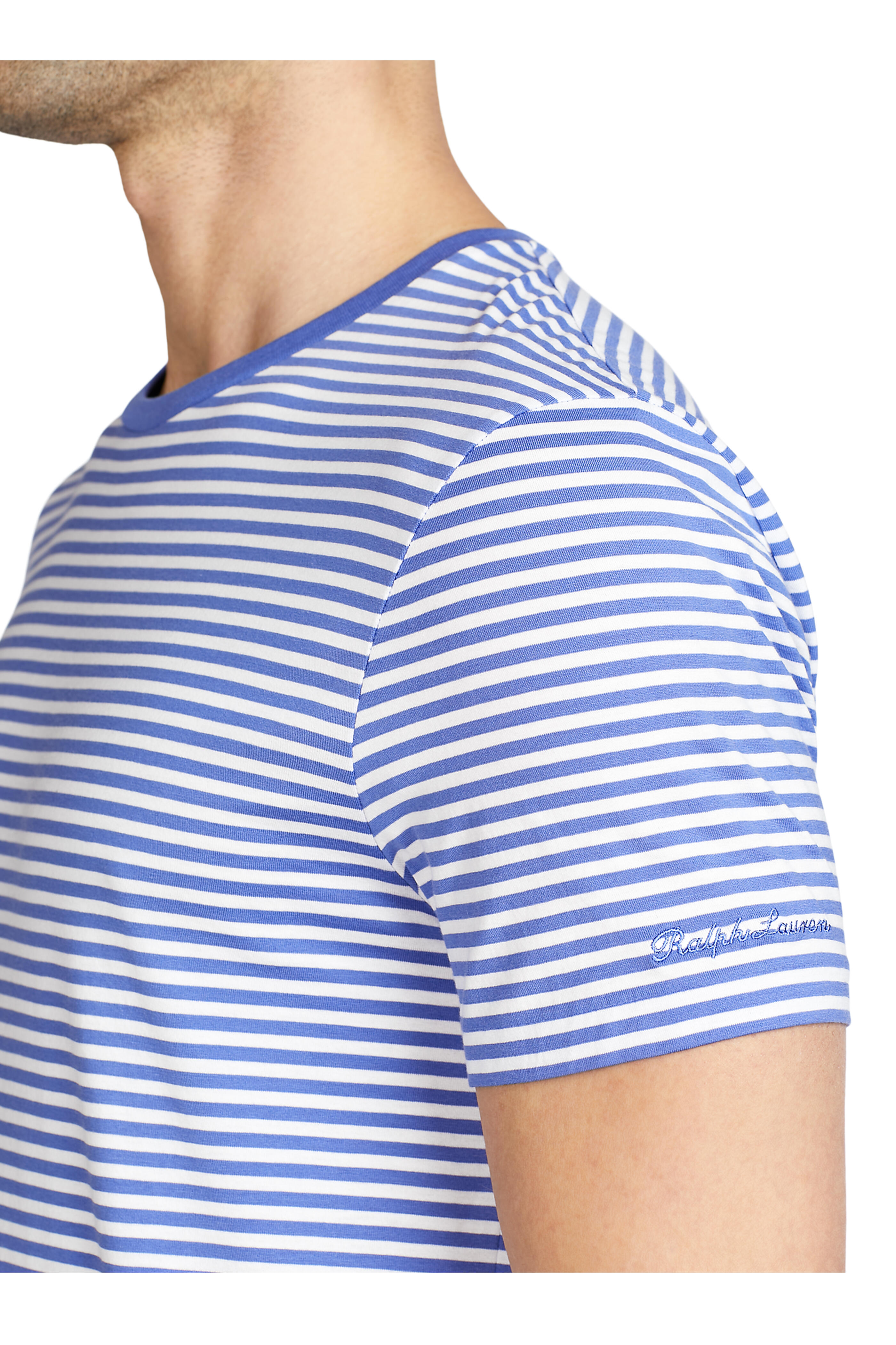 Ralph Lauren Purple Label - Copen & White Striped Lisle Crewneck T-Shirt