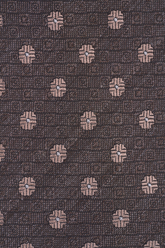 Eton Brown Floral Woven Silk Tie - view 2
