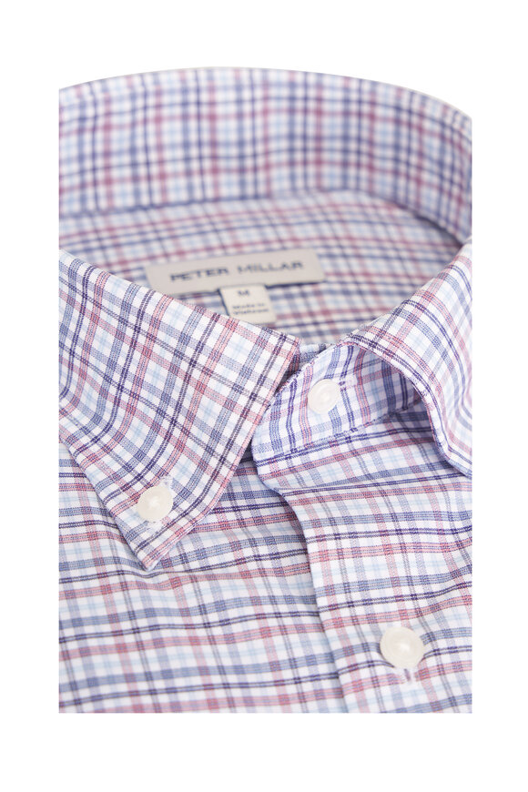 Peter Millar Wayne Blue Check Performance Twill Sport Shirt - view 2