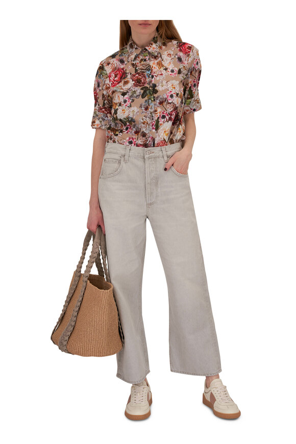 Adam Lippes - Khaki Floral Trapeze Printed Voile Blouse