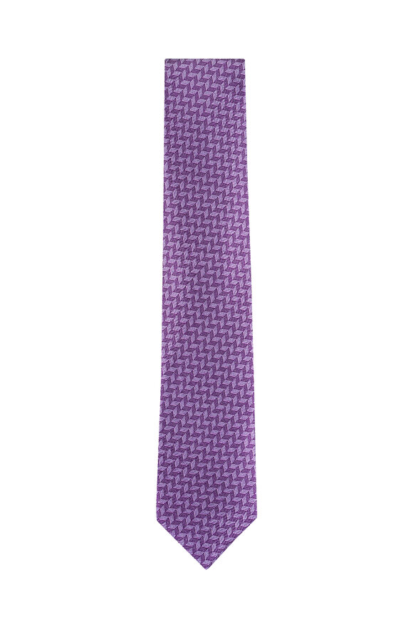 Brioni Purple Herringbone Silk Necktie - view 1