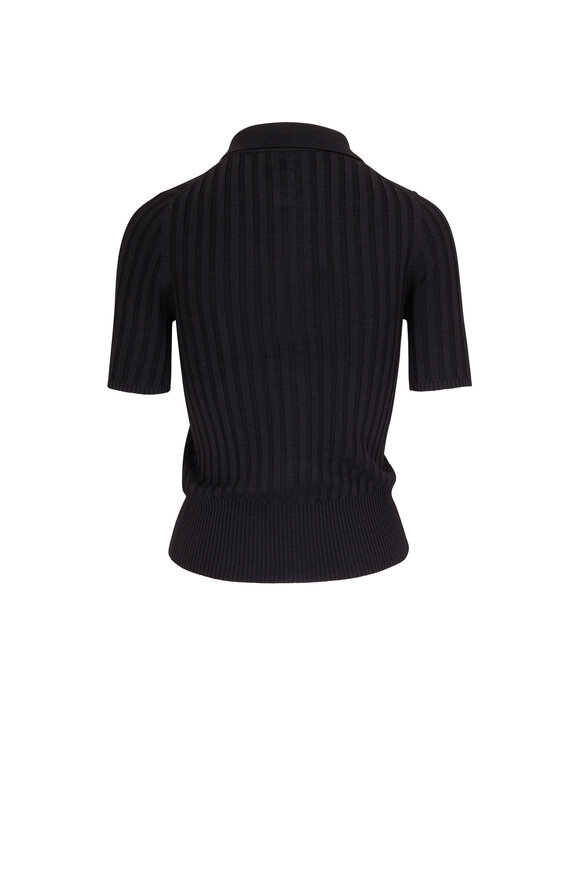 Nili Lotan - Sheridan Black Ribbed Short Sleeve Sweater