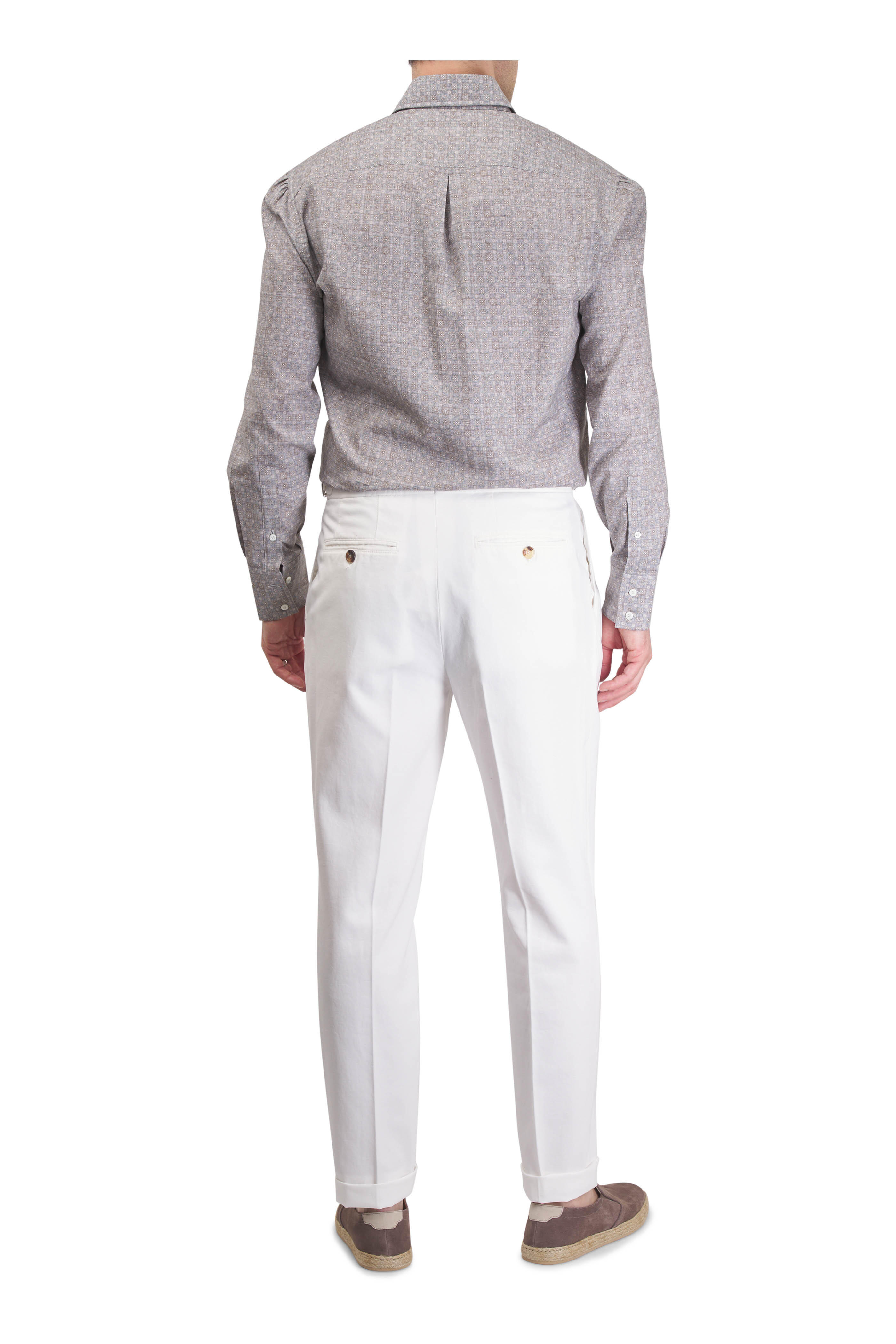 Brunello Cucinelli - Gray & Brown Floral Print Cotton Sport