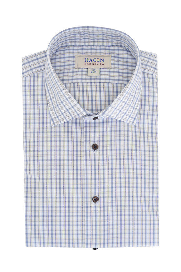 Hagen Shirts Tan Tattersall Plaid Cotton Dress Shirt