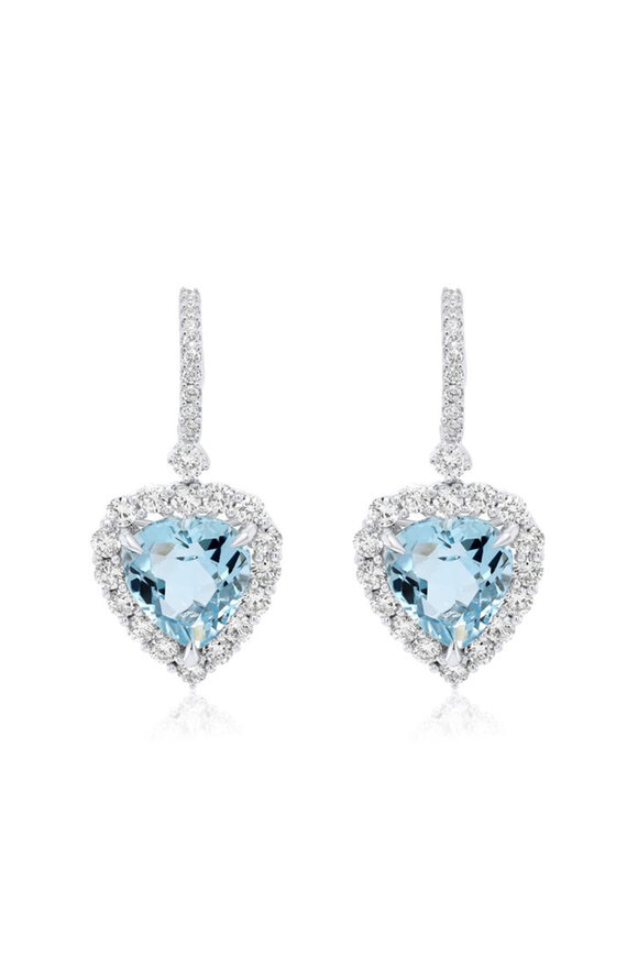 Diana M Jewels 18k White Gold Diamond & Aquamarine Heart Earring - view 1
