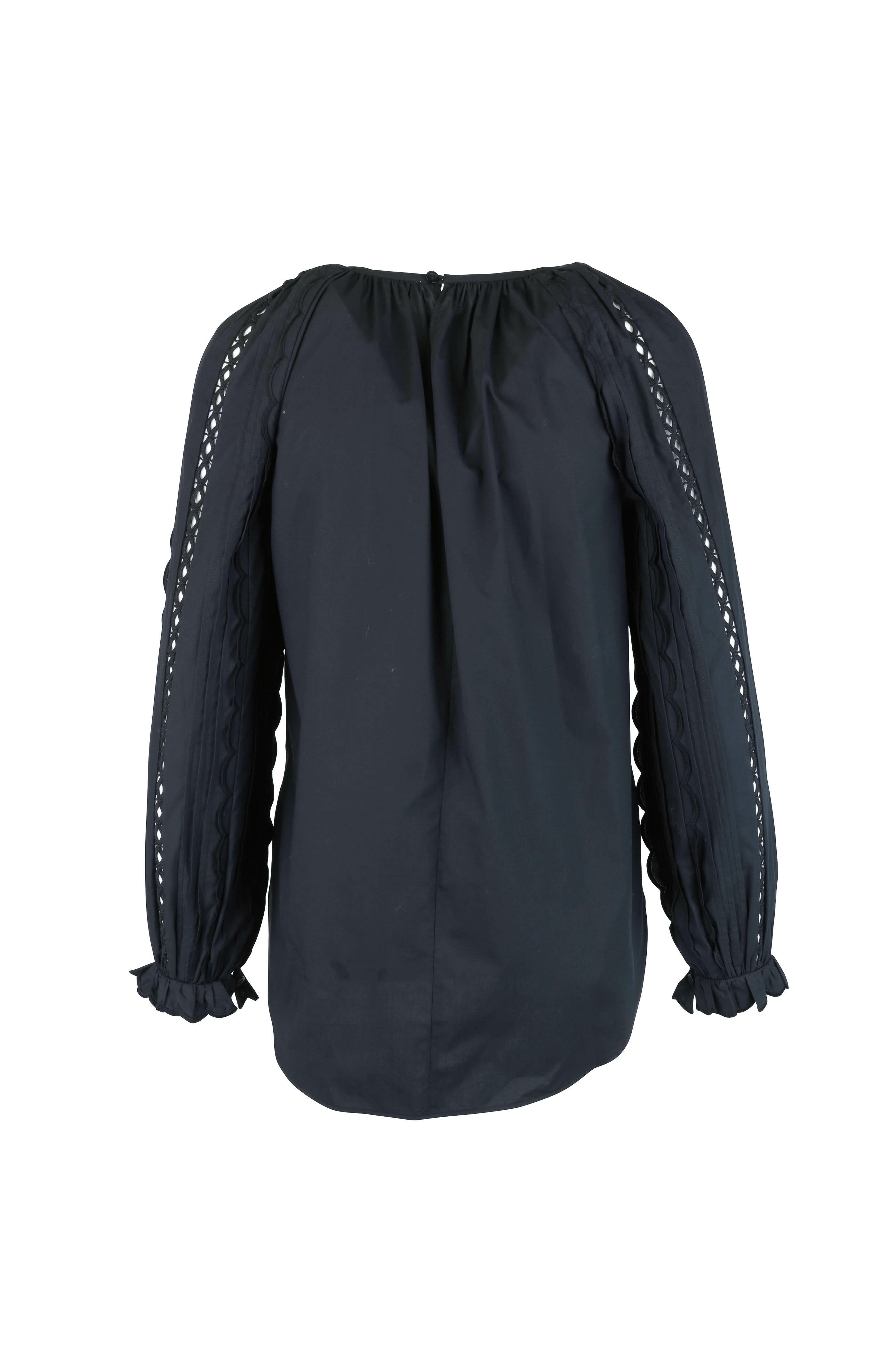 See by Chloé - Black Cotton Poplin Embellished Sleeve Top