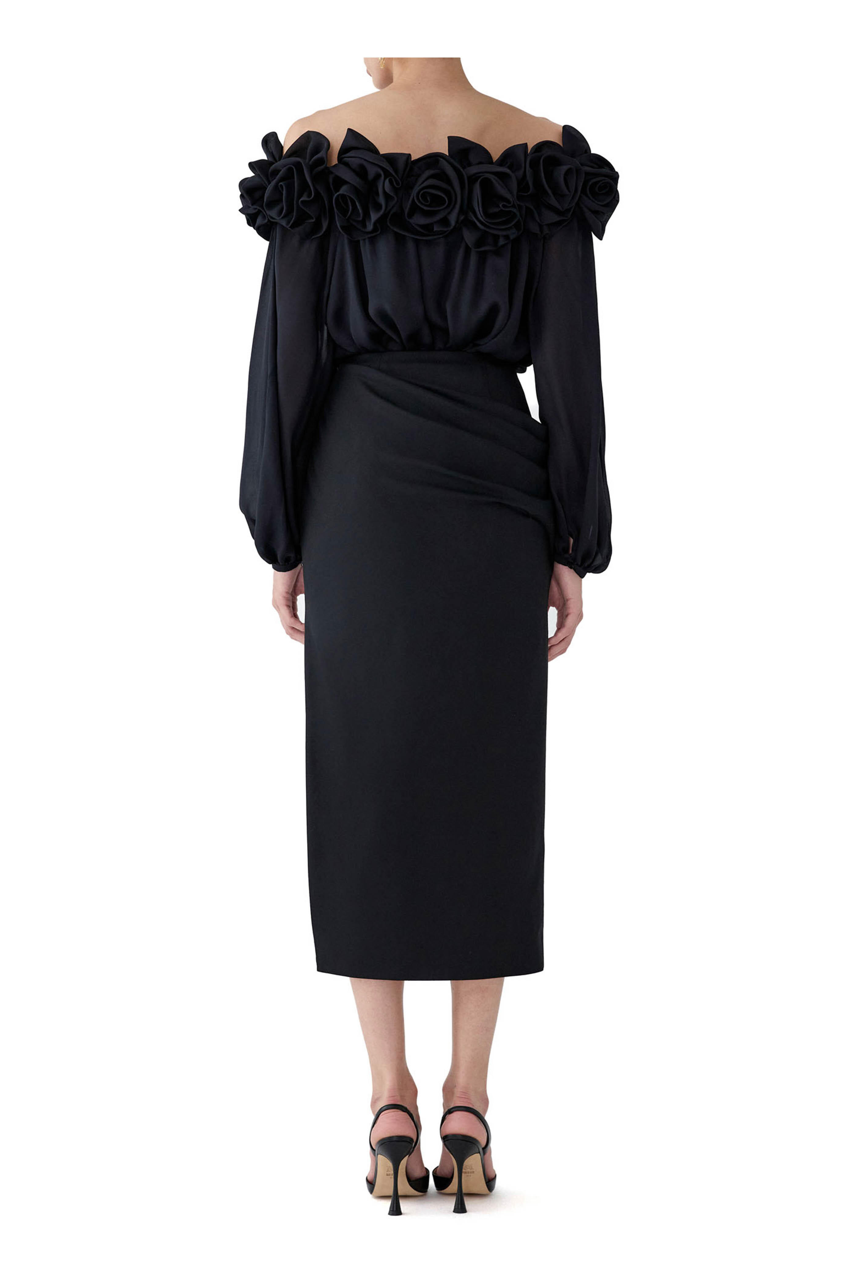 Carolina Herrera - Black Flower Silk Off-The-Shoulder Top - view 3