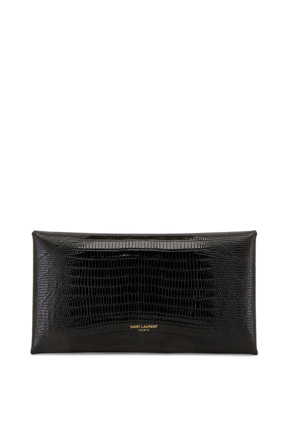 Saint Laurent - Paloma Black Embossed Leather Envelope Clutch