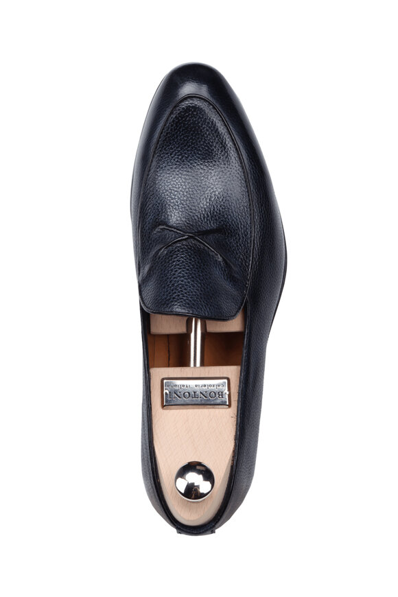 Bontoni Dark Blue Soft Grain Leather Loafer - view 4