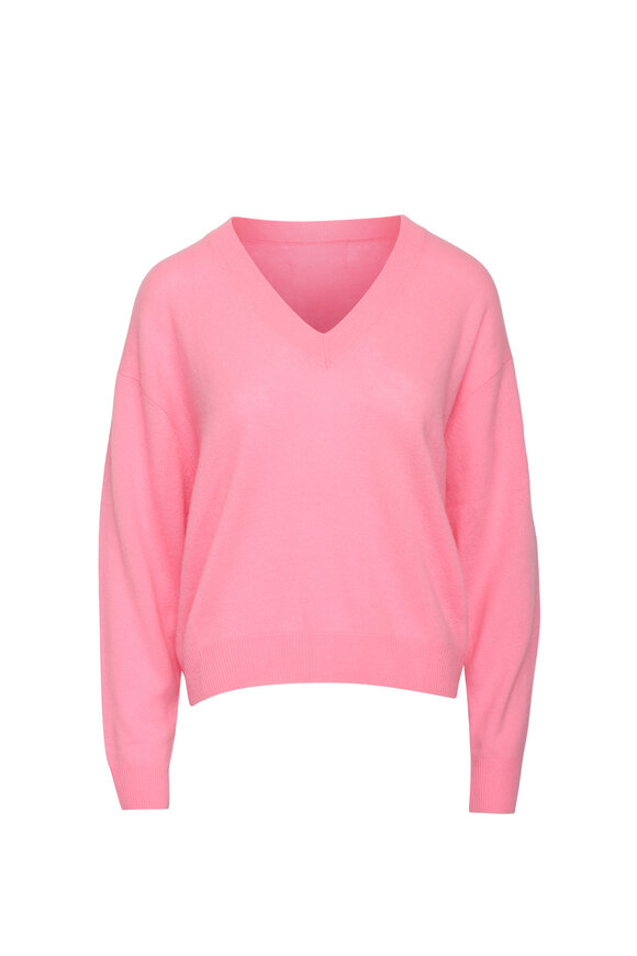 Crush Cashmere Malibu Cosmo Pink V Neck Sweater