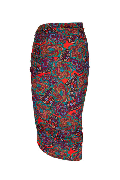 Veronica Beard - Ari Red Multi Floral Paisley Asymmetric Skirt