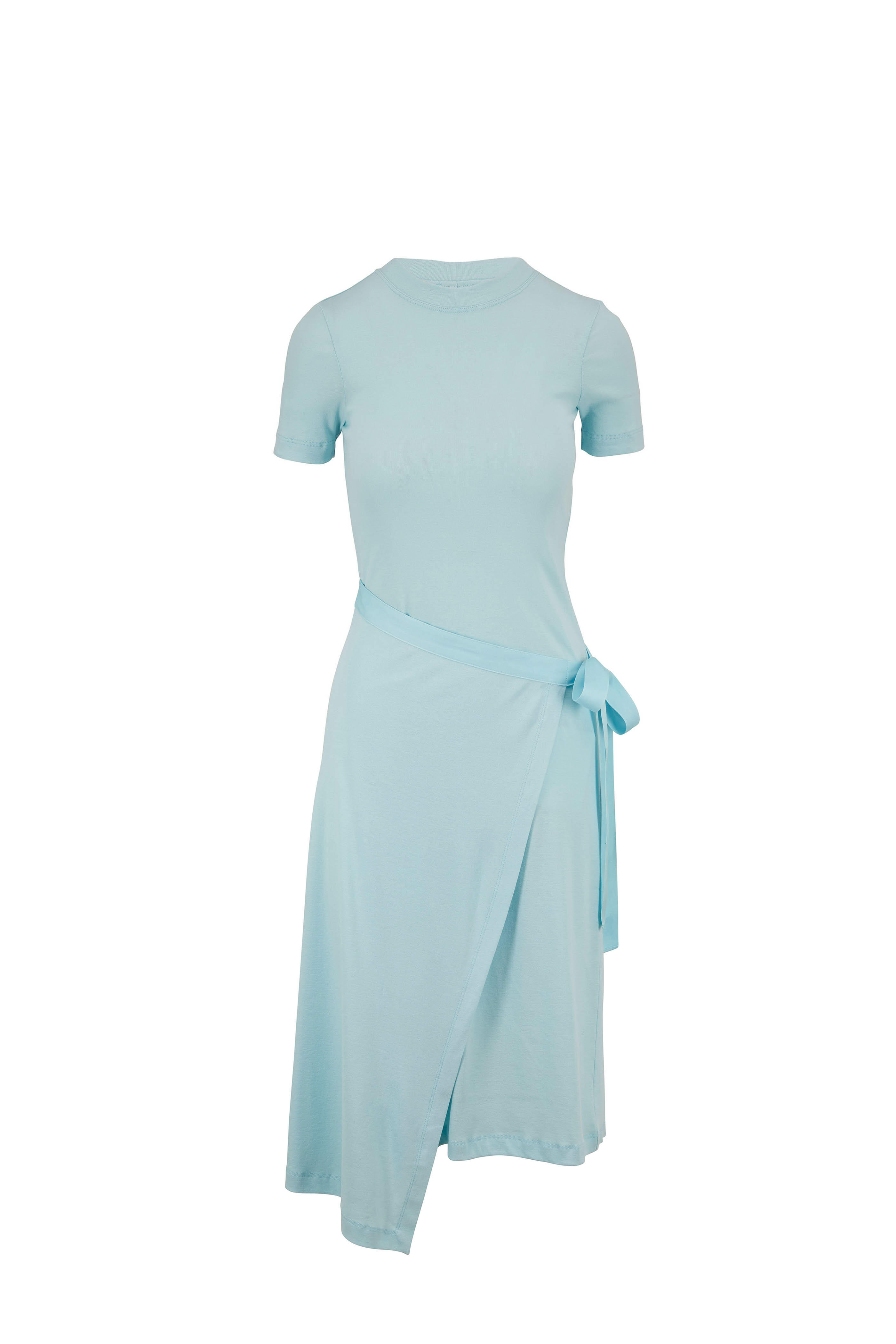 Rosetta Getty - Aqua Micro Rib Apron Wrap T-Shirt Dress
