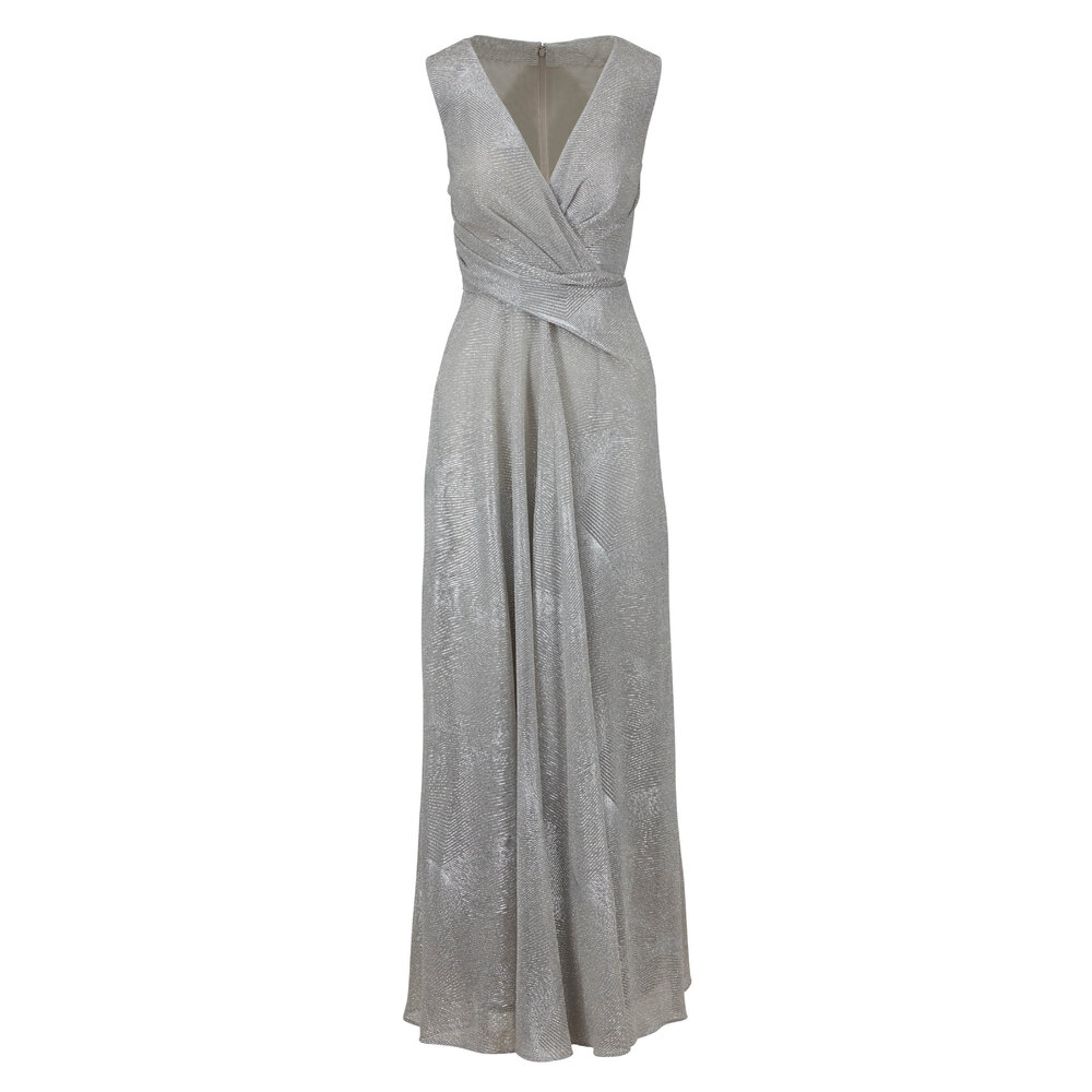Talbot Runhof - Pokario Silver Diamond Voile Sleeveless Gown