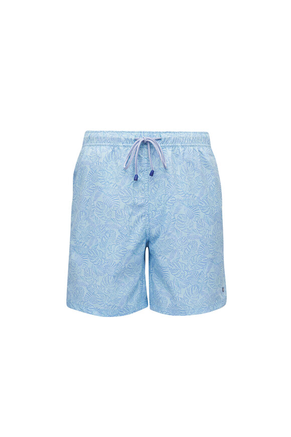 Peter Millar Cabana Blue Tropic Print Swim Trunks