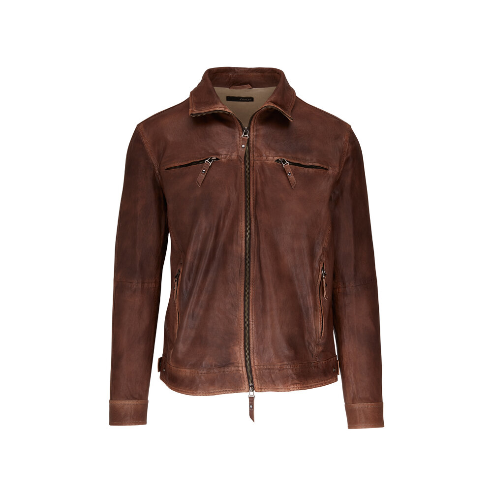 Gimos - Brown Zip Leather Jacket | Mitchell Stores