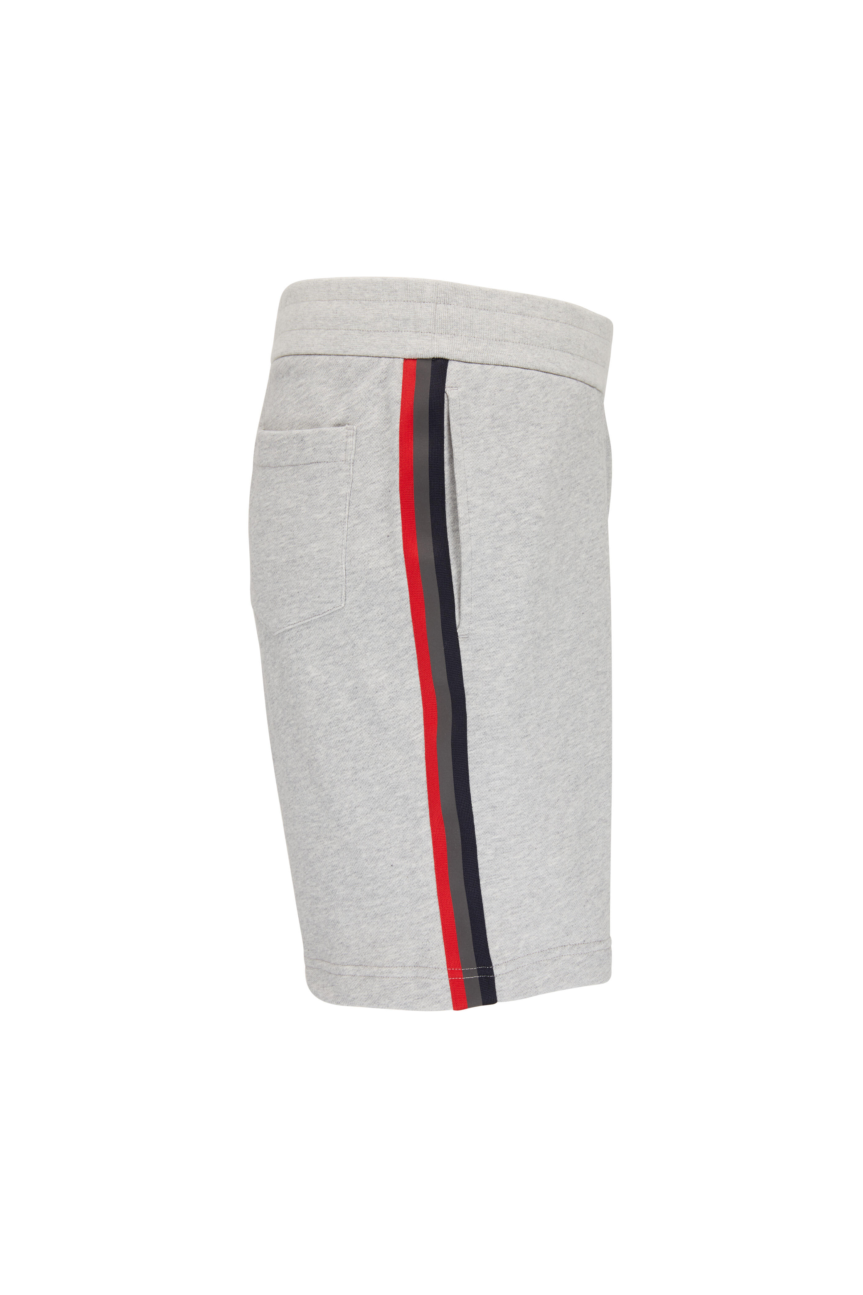 Moncler - Gray Knit Logo Stripe Sweat Shorts | Mitchell Stores