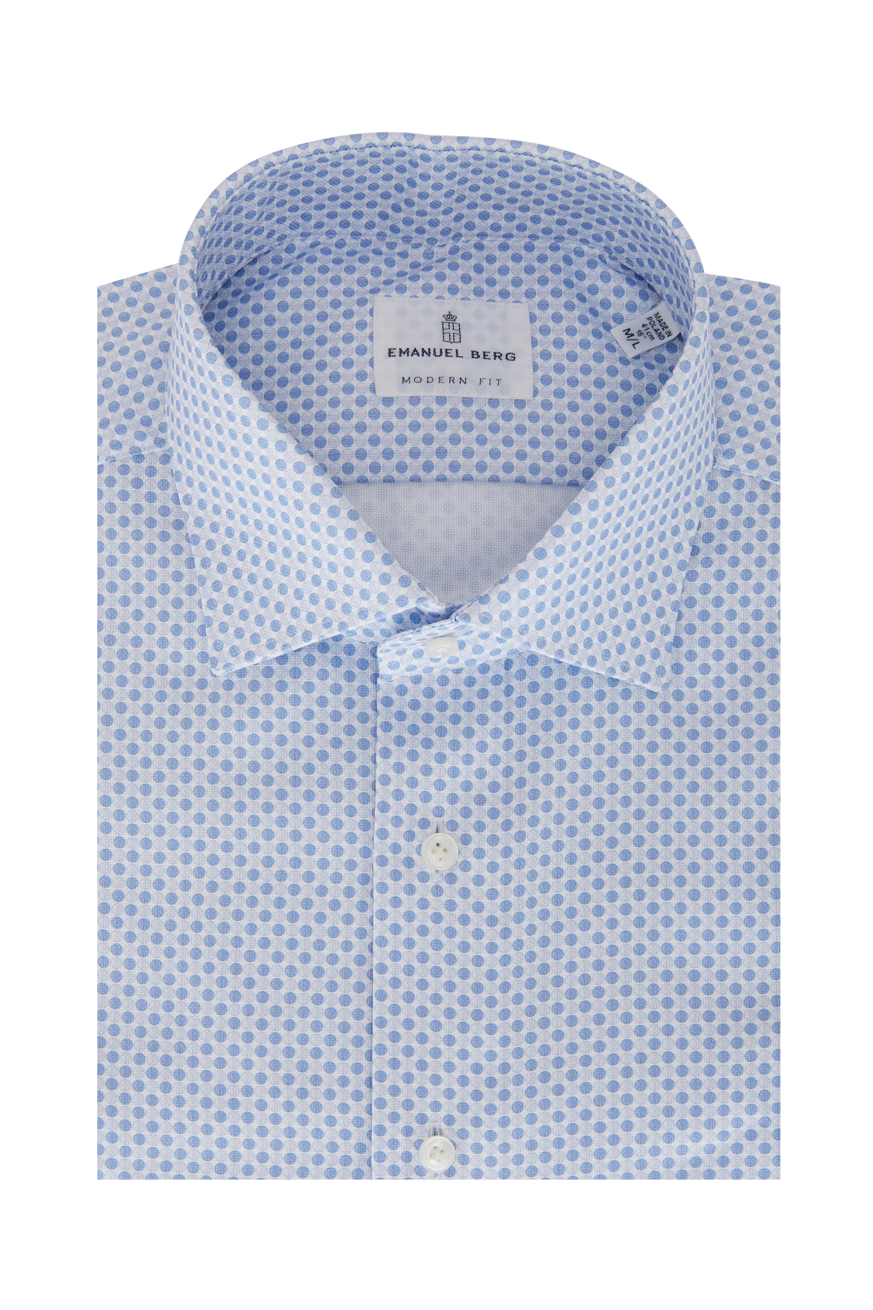 Emanuel Berg - Light Blue Dot Modern Fit Sport Shirt