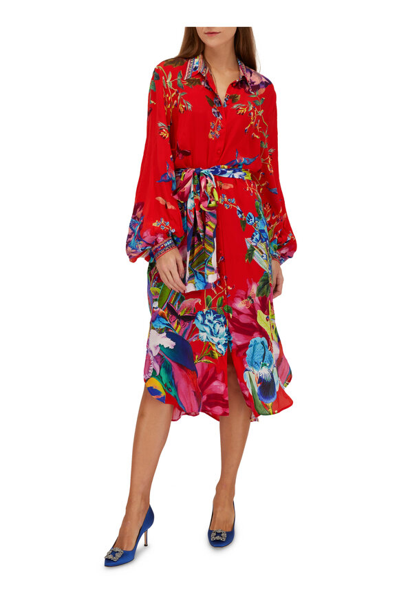 Camilla - Birds Of A Feather High-Low Midi Shirt Dress 