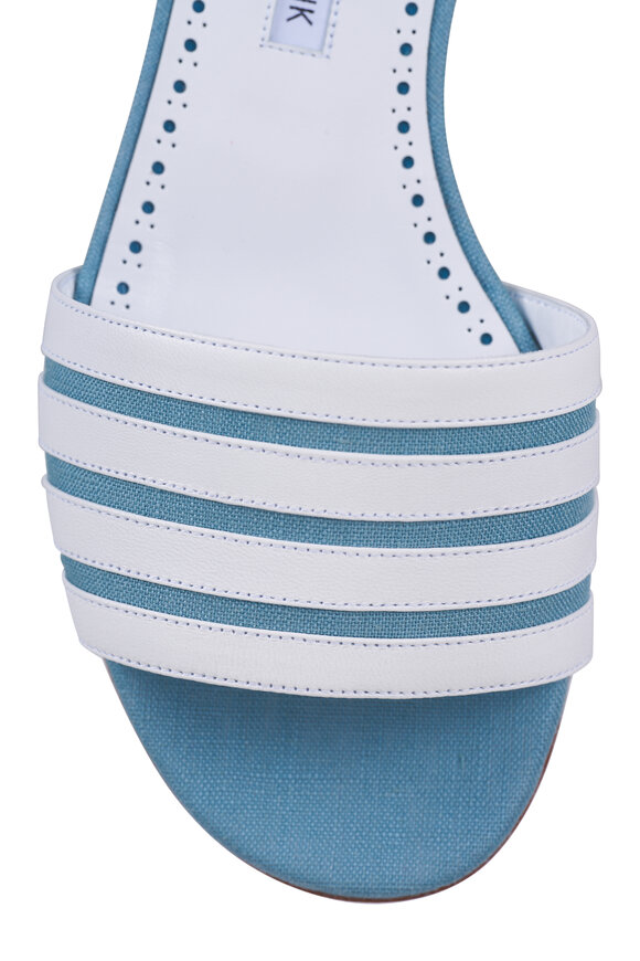 Manolo Blahnik Kenitra Blue & White Stripe Linen Flat Mule - view 5