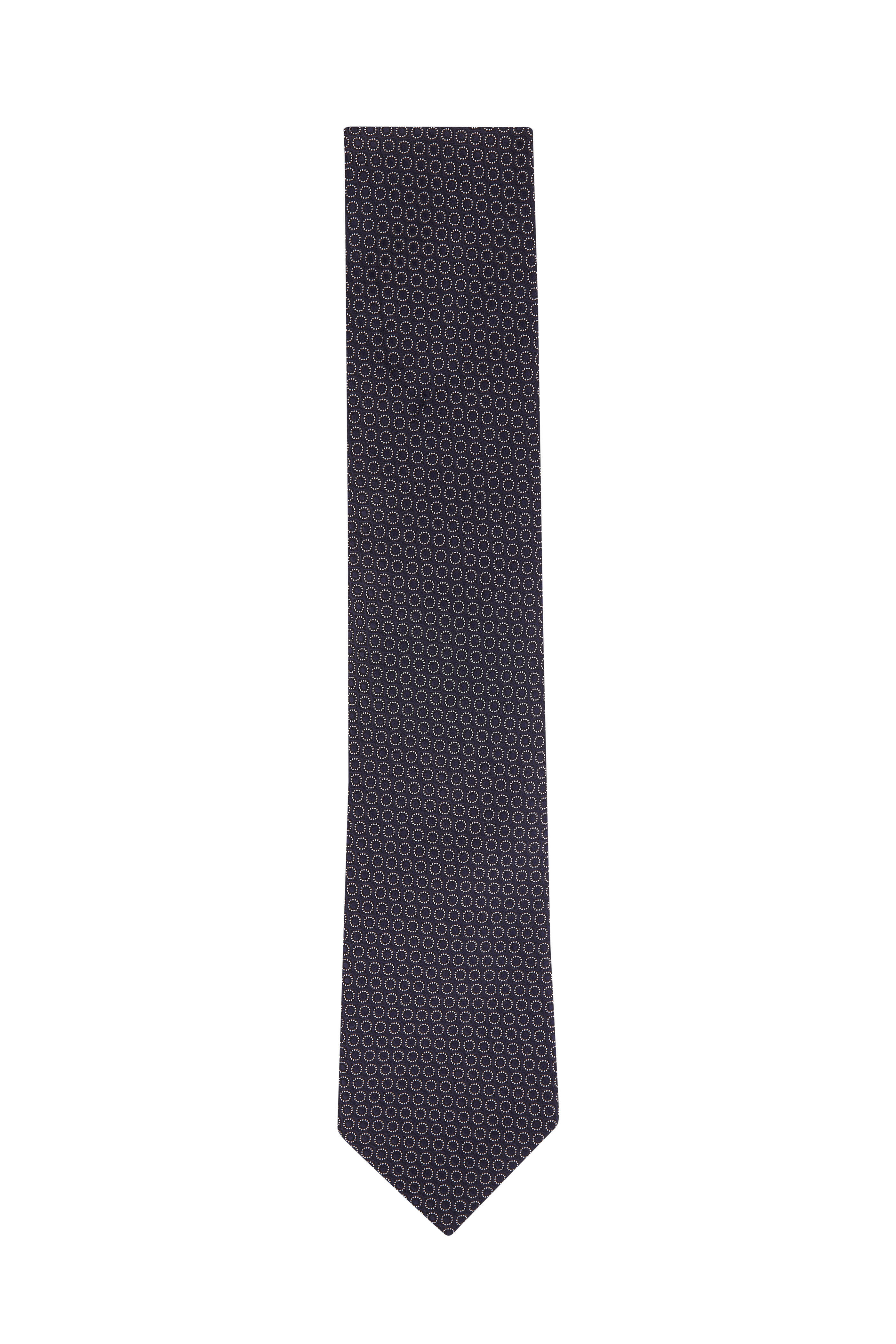 Zegna Navy Geometric Print Silk Necktie Mitchell Stores