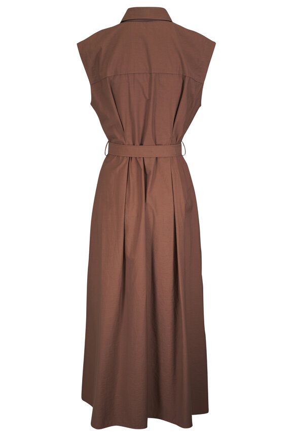 Brunello Cucinelli Cuoio Diagonal Cotton Belted Midi Shirtdress - view 2