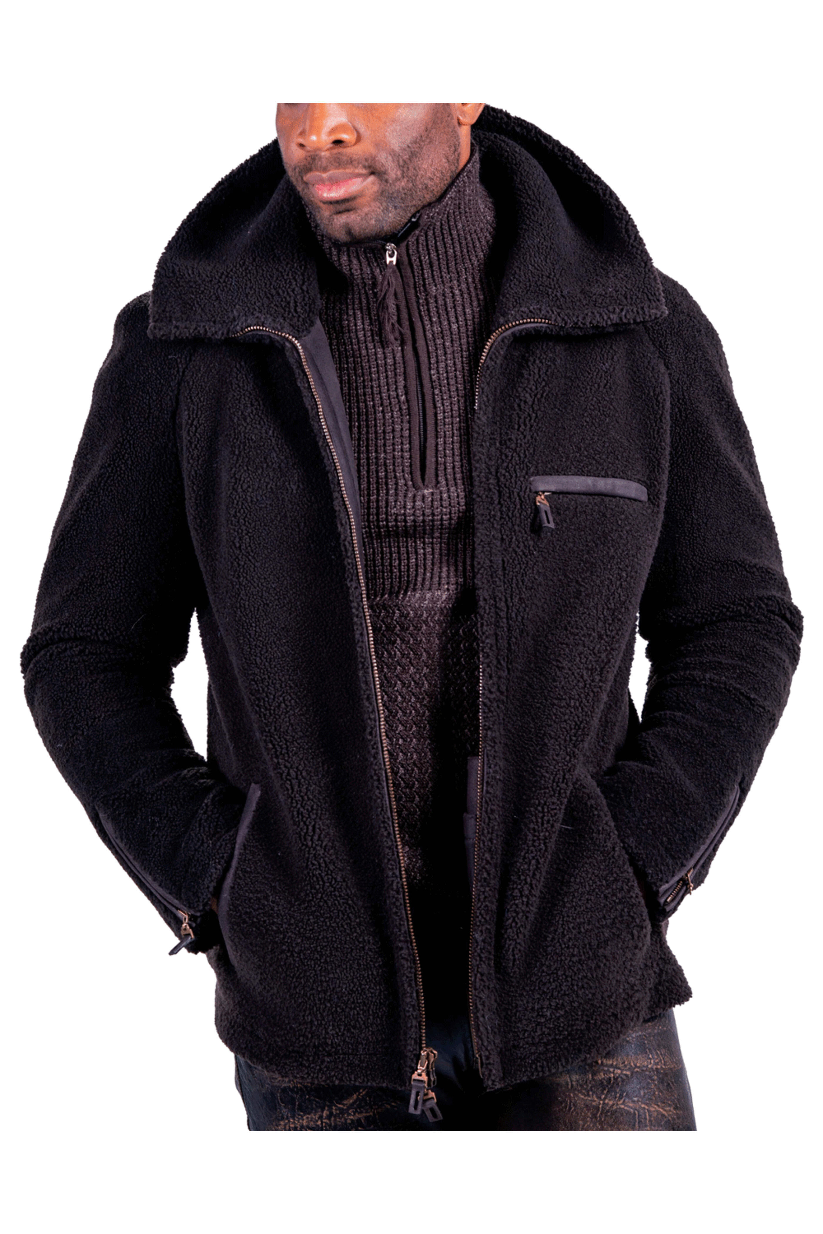 Robert Comstock - Ebony Reverse Spanish Lamb Coat